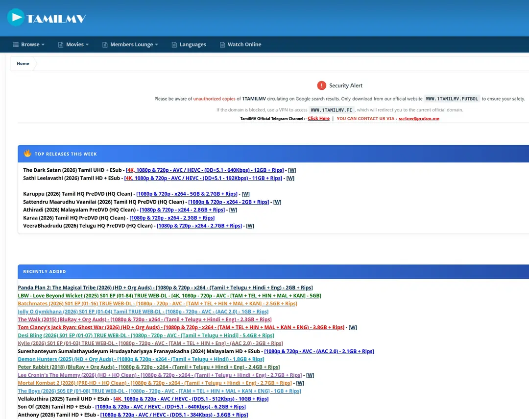 TamilMV Site Interface